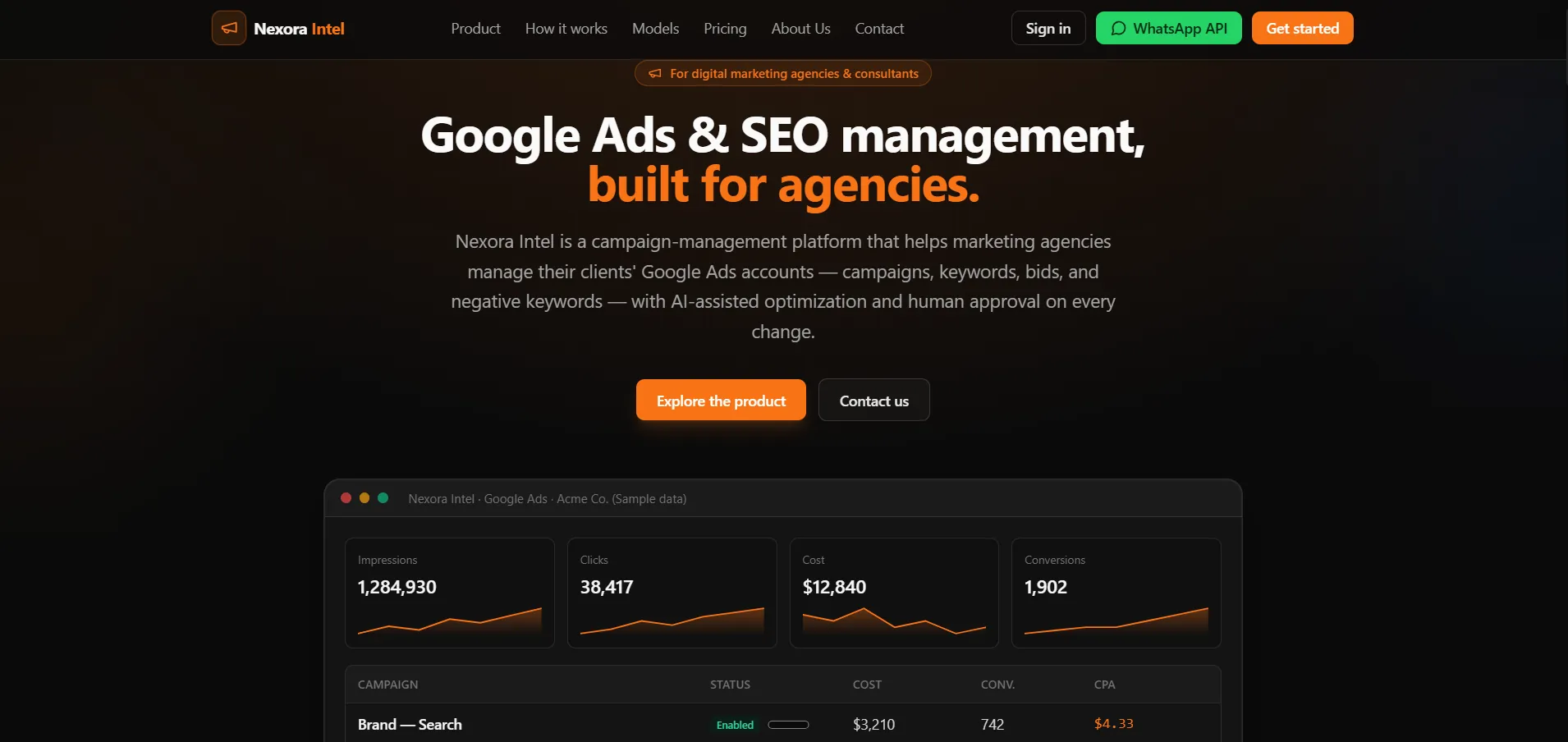 NexIntel Google Ads Manager SEO App Interface
